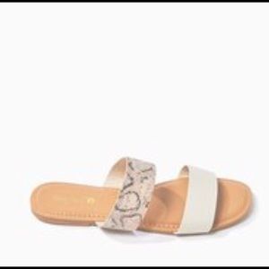 Dual-Strap Faux Snakeskin Flat Sandals